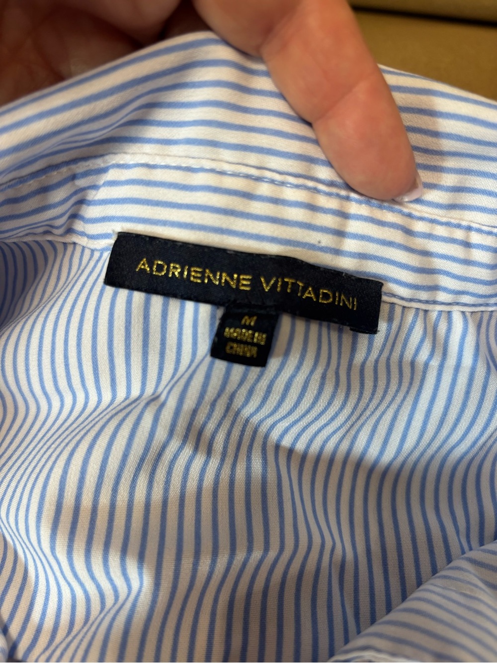 Adrienne Vittadini Light Blue & White Striped Collared Shirt